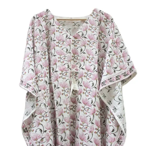 Индийская длинная одежда для сна с ручным принтом, ночное платье-кимоно