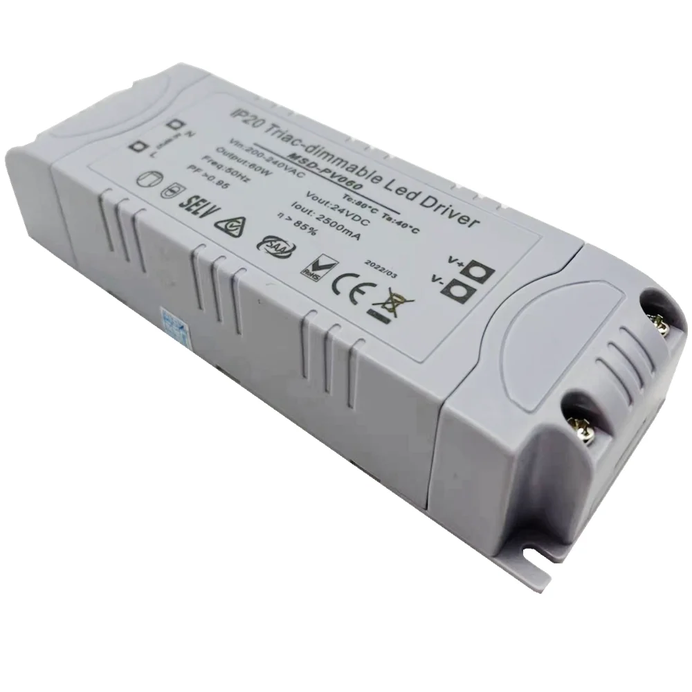 Triac Dimmable Constant Voltage LED Driver 12V 24V DC Output 60W Power Supply