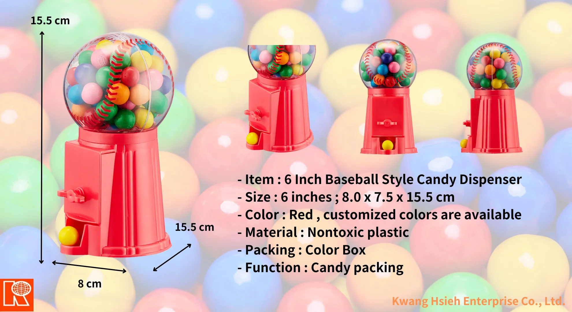 2021Kwang Hsieh Baseball Shaped Plastic Mini Candy Dispenser
