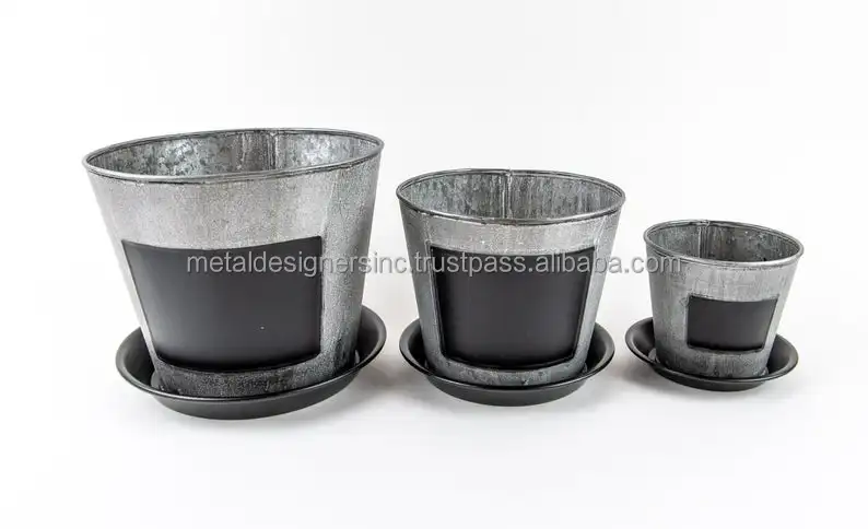 Set Of 3 Metal Planter Tray With Round Herb Pots Planter With handle Tray For Indoor And Outdoor Flower Pot Garden