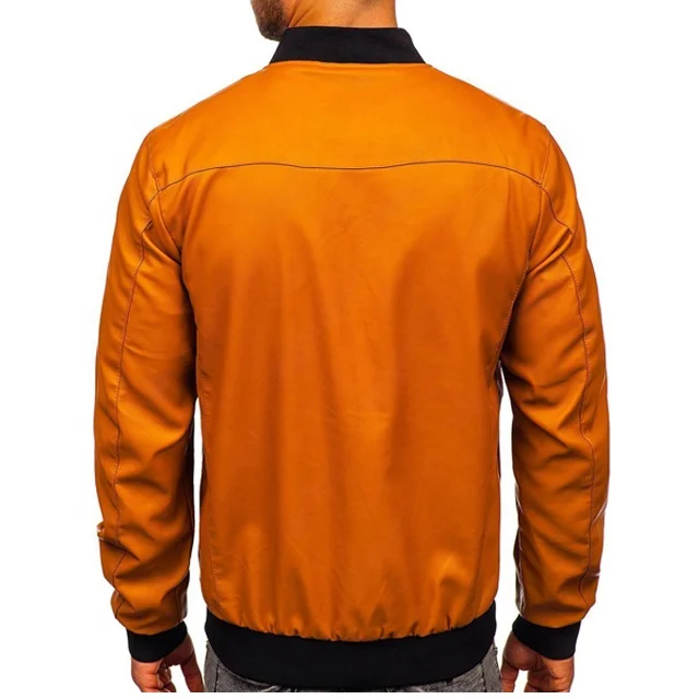  Мужская кожаная куртка-бомбер верблюжьего и коричневого цвета