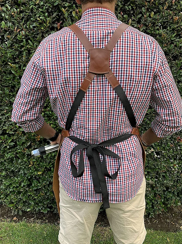 2021 Best Selling Adjustable Men Leather Apron Waterproof Oil Proof Industrial Apron