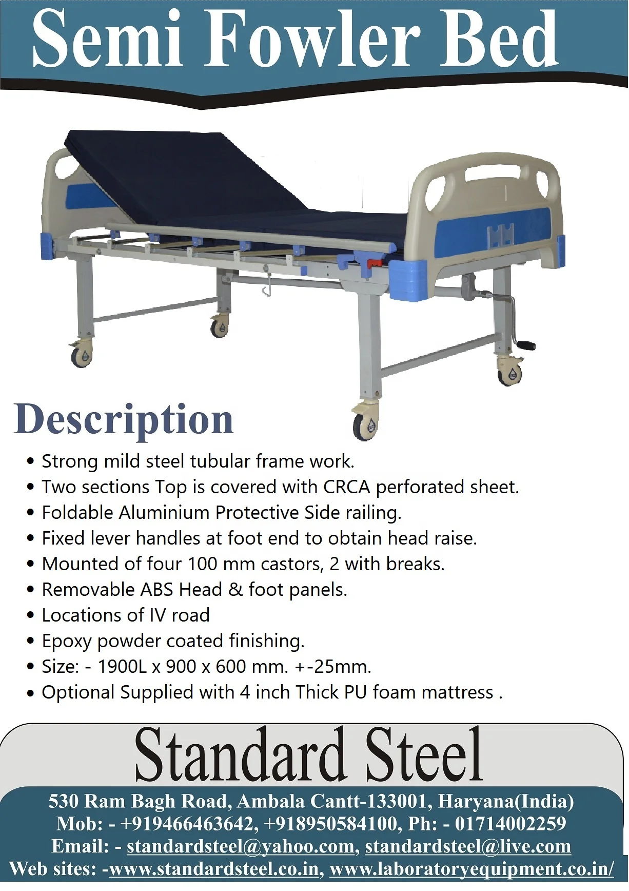 Hospital Manual Semi Fowler Bed two Function Hospital Bed Adjustable Patient Care Bed with Mattress