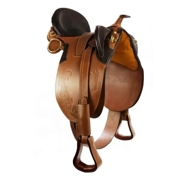 horse saddle Indian Leather Saddle  Handmade Horse Riding Draft Black Australian Stock Saddle