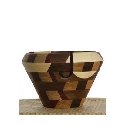 Low Cost Hand-Carved Wooden Yarn Bowl Brown Polished Mordent Design for Home Use and Needle Holder Storage