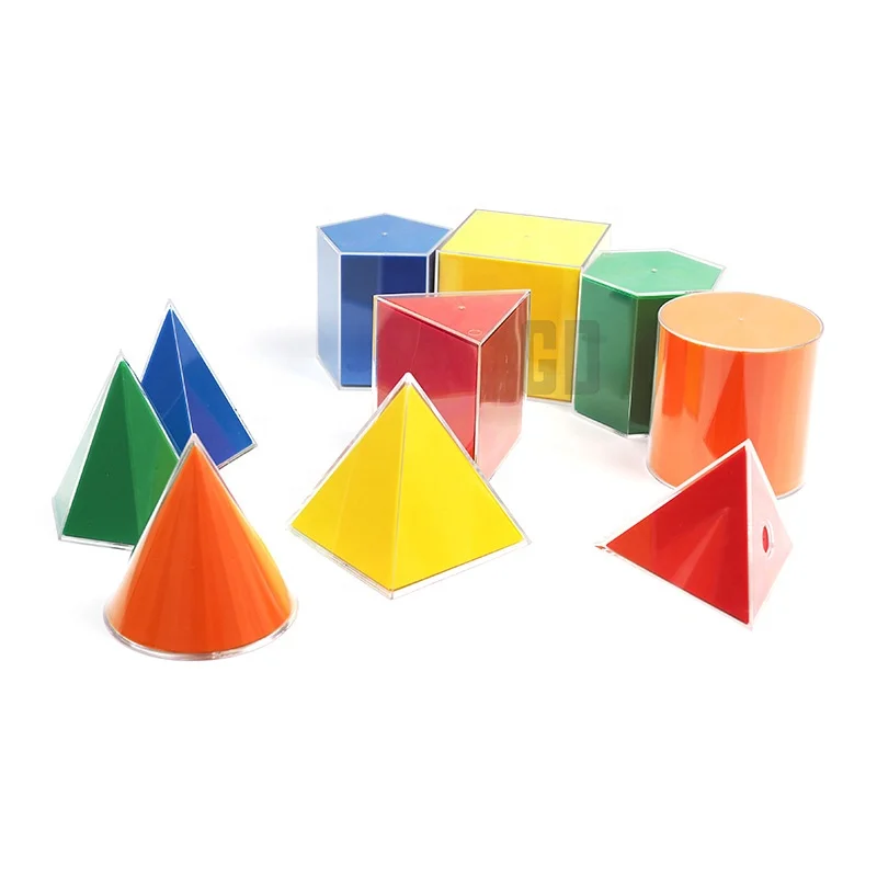 Colored Solid Plastic Geometry Fillable Geometric Body Plastic 3D Shapes Containers with Lids STEM Technology Teaching Classroom