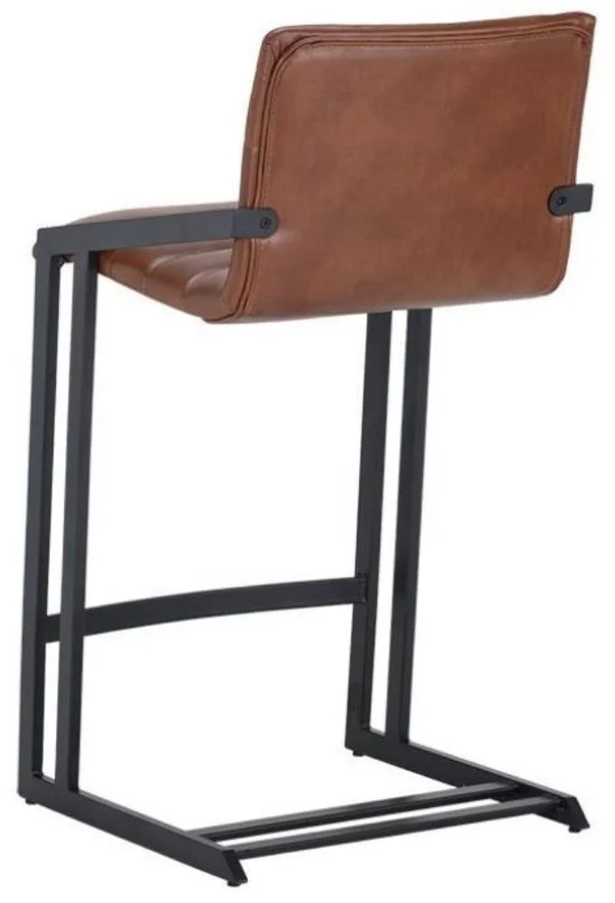 Leather counter bar chair with brown leather seat high backrest and iron metal frame bar chair for restaurant chair