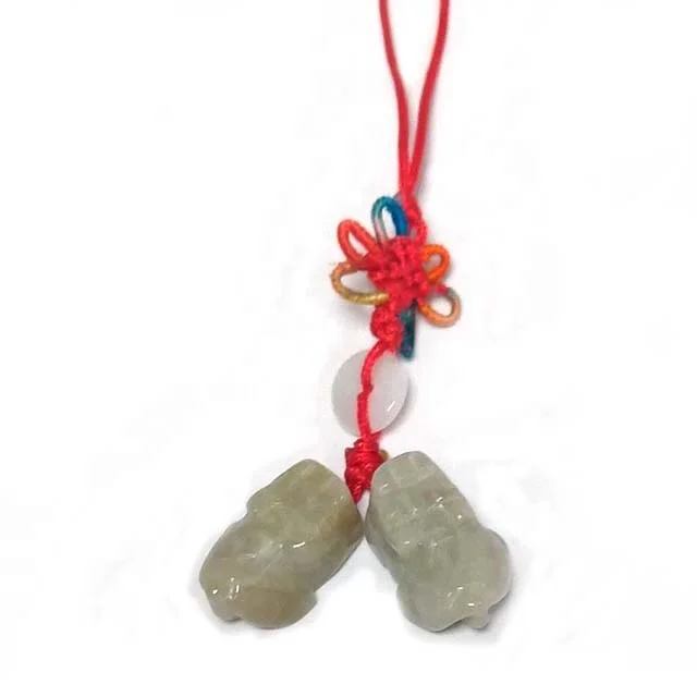 Jade twin Pi Xiu pendant carved statues Feng Shui Pi Yao natural gemstone pendants hanging ornament for Chinese festival