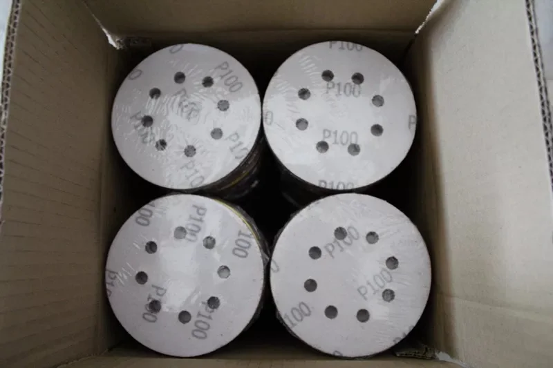 Factory abrasive 4.5/5/ 6 inch custom  hole grinding aluminum velcro disc PSA gold sand paper sanding disc