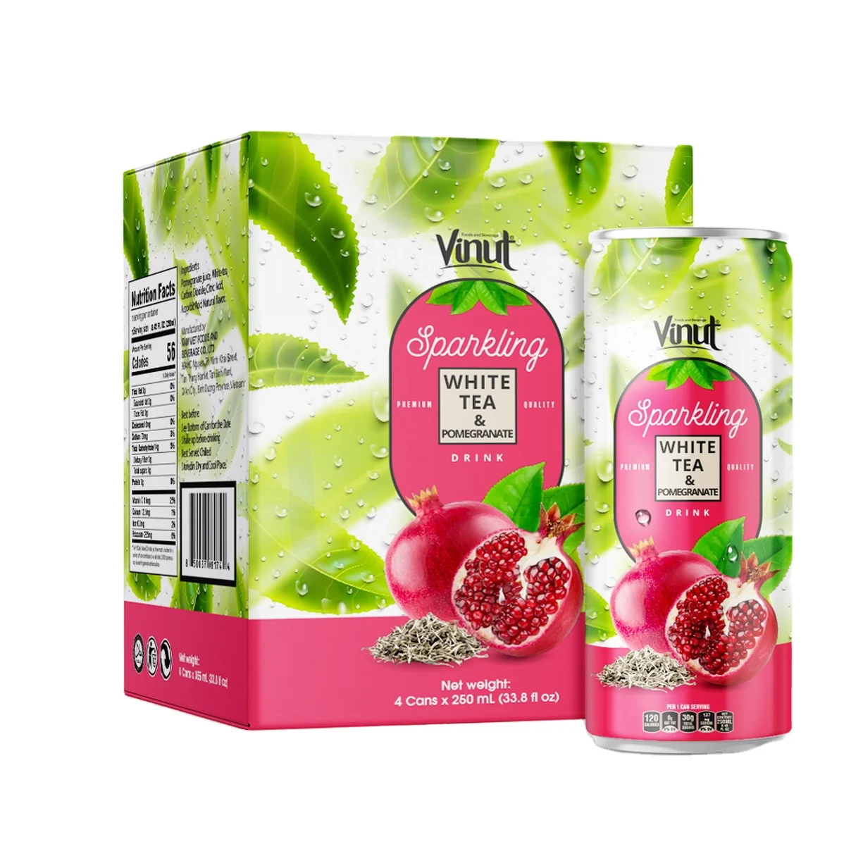 8.5 fl oz Sparkling water 4 Cans Green tea & Pomegranate Suppliers And Manufacturers Ready to Export Free Sample Free Label