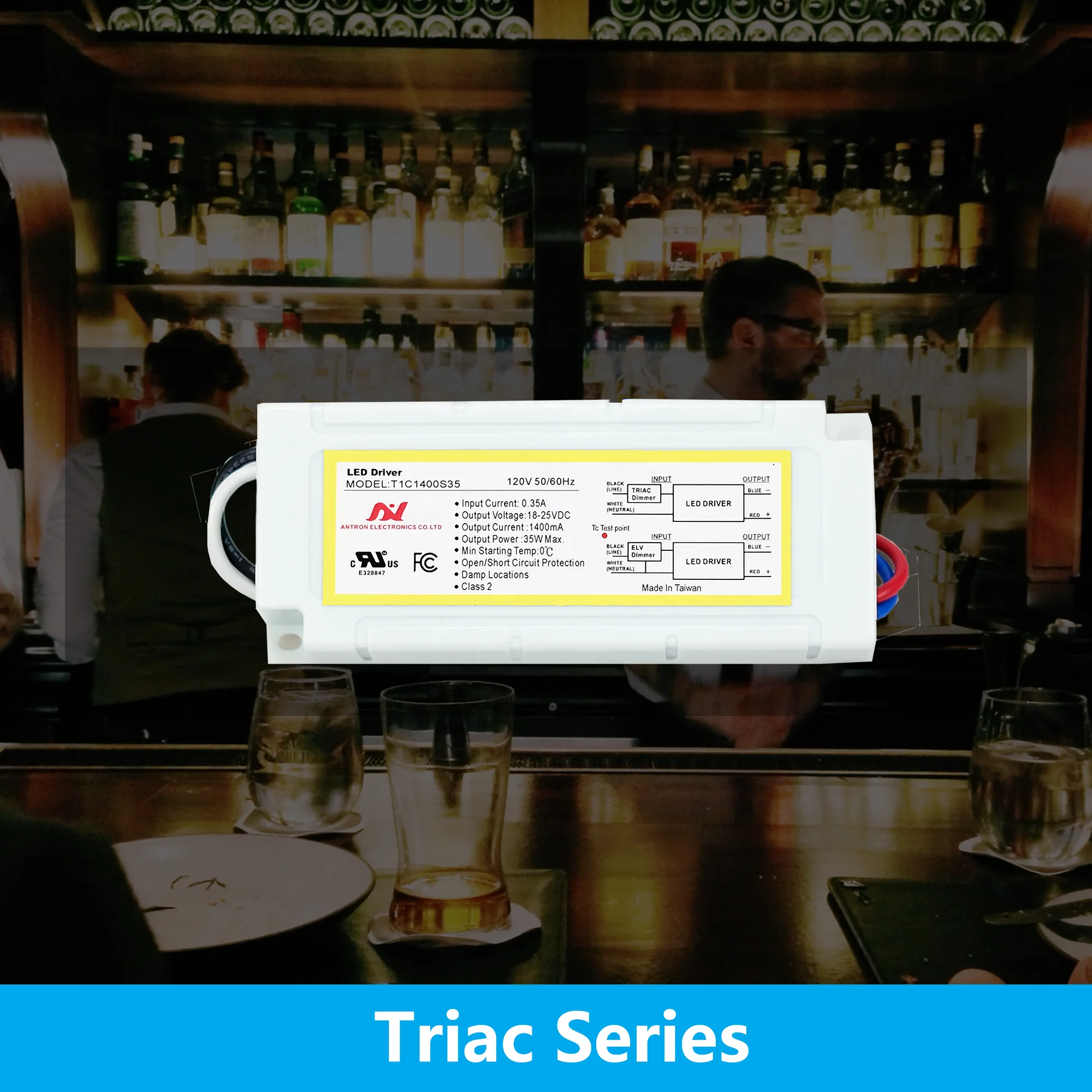 35W Small Triac Dimmer LED Driver 120Vac IP30 UL