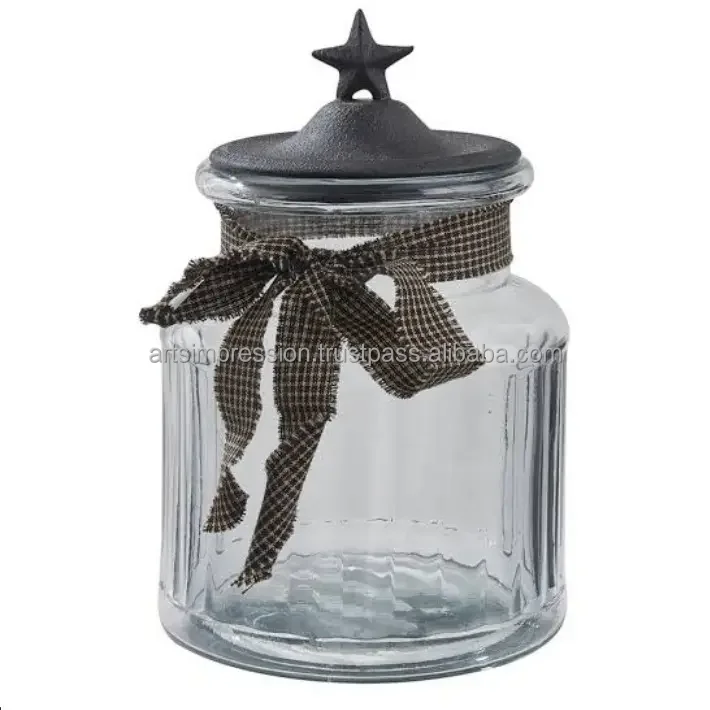 Metal Lid for kitchen Ware Accessories Tea Storage Container Metal and Glass Jar With M and Fruit Candy Designer  Best Quality