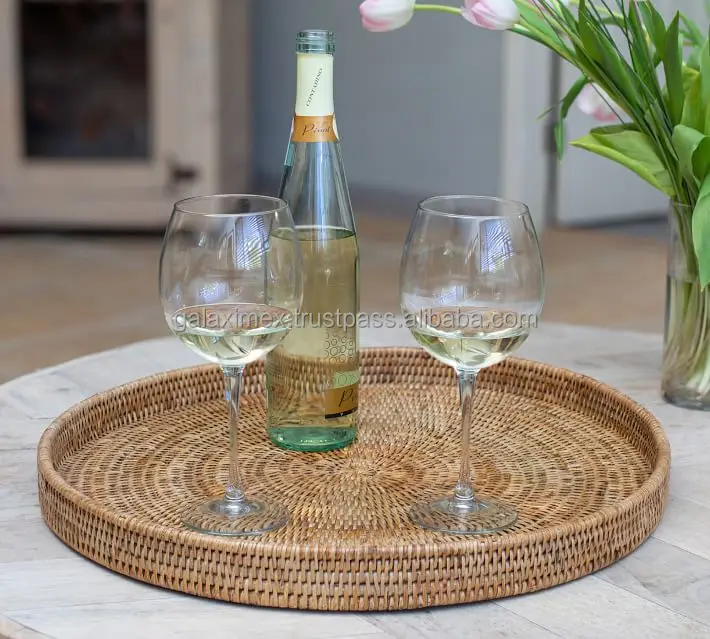 Натуральная круглая корзина из ротанга ручной работы с органайзером для хранения еды кухонная фруктов