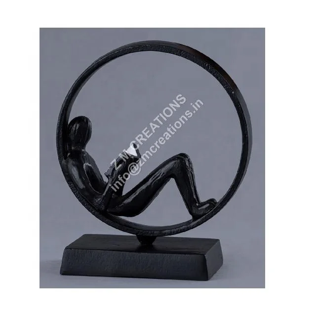 Wholesale Modern Design Metal Reader Cast Aluminium Sculpture Figurines Statues Decorations for Book Lovers Reading Accessories