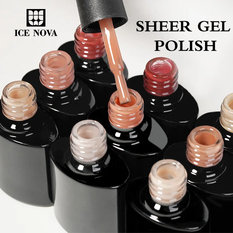 ICE NOVA Sheer Gel Polish Light Color 15ml Jelly Milky White Peach Translucent Color Uv Light Cure Gel Polish for Nail Art Diy