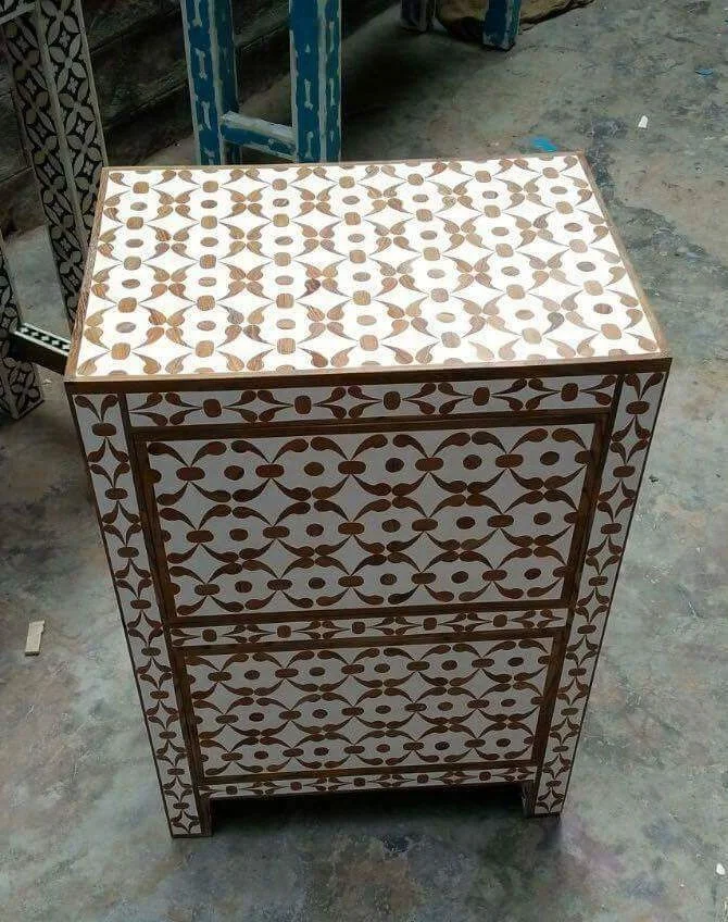 Indian Natural Bone Side Table with Drum Inlay for Coffee and Tea Handcrafted Crafts for sale