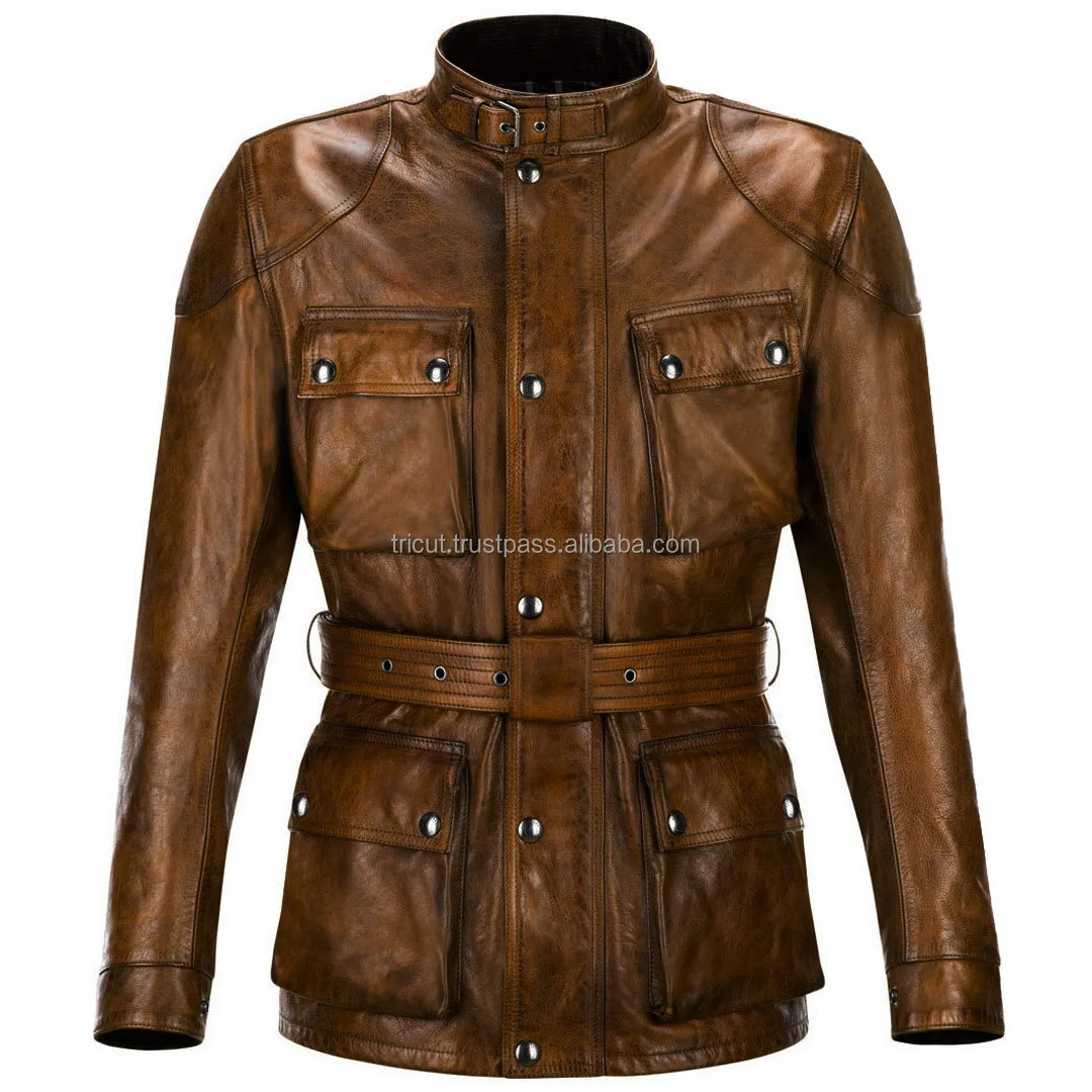 Tricut Black Signature Hand Waxed Leather Jacket Men Men Custom Leather Biker Jacket Pu Leather Jackets