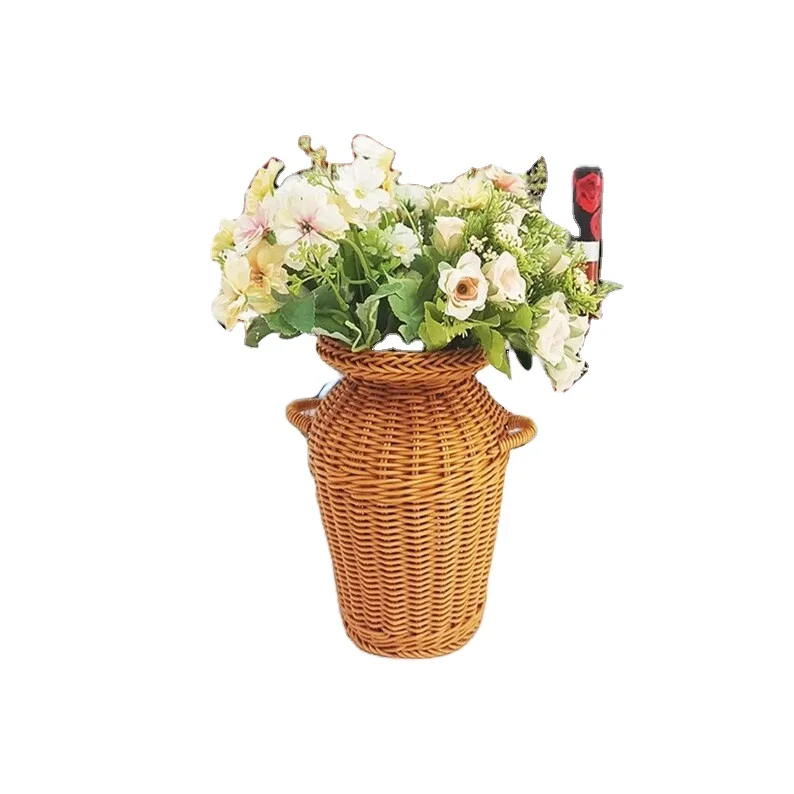 Rattan Woven Flower Vase, Retro Plants Pot, Handmade Dried Flower Holder, Decorative Basket, Outdoor Indoor Decoration