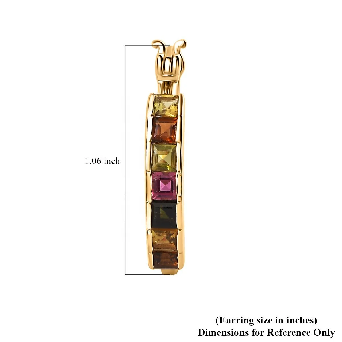 Princess Cut Multi-Tourmaline Hoop Earrings in Vermeil Yellow Gold Over Sterling Silver High Quality Wholesale Earrings Jewelry