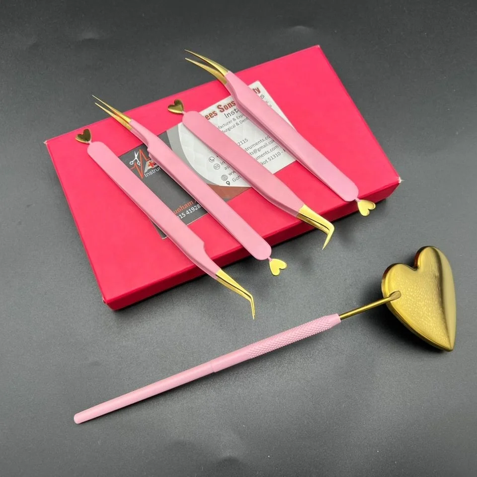Lash Tweezers Private Label Baby Pink Matte Heart Design Japanese Stainless Steel Hand Tested Volume Eyelash Extension Tweezer