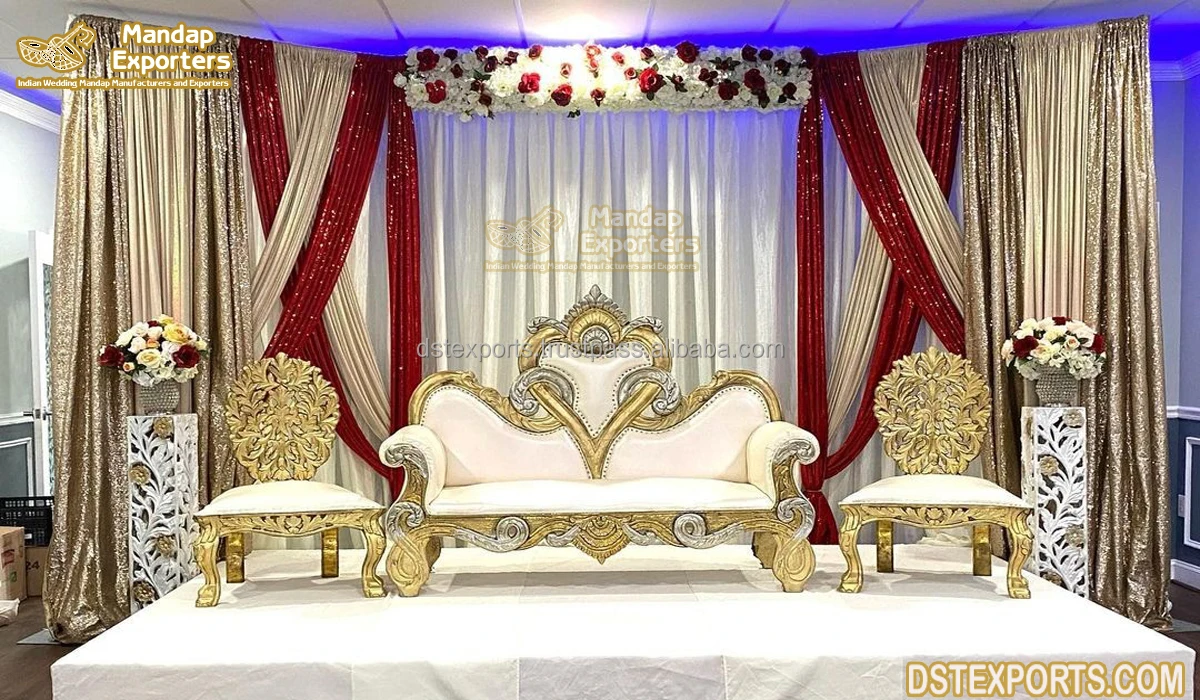 Stunning Silver Finish Bride Groom Sofa Set Asian Wedding Bridal Loveseats for Stage Wedding Silver Stage Throne Sofa Chairs