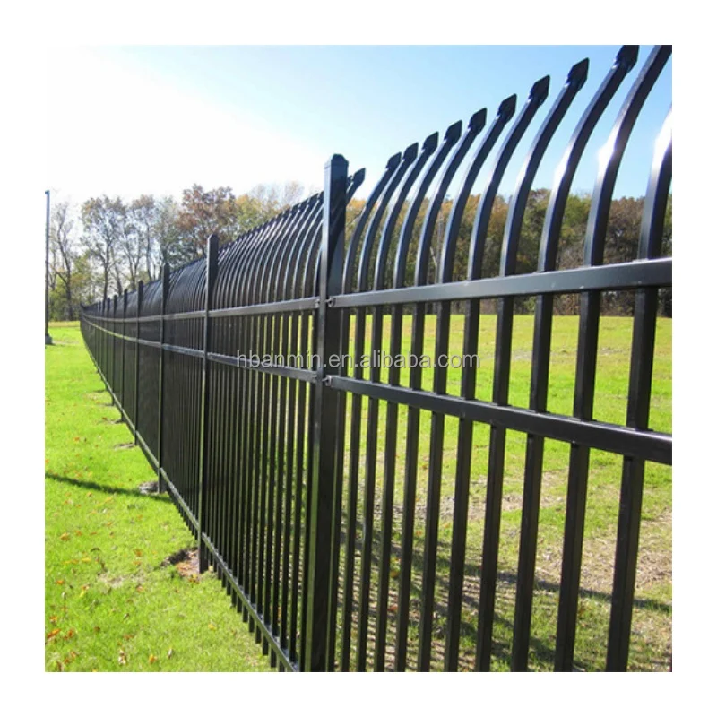 6ftx8ft Outdoor Residential Metal Fence Panel Black Square Tube Zinc Steel Spear Top Picket Fence