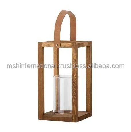 Wooden And Metal Lanterns With Hemp Rope Handle For Candle Home Decor And Outdoor Garden Wood Decorative candle Lantern