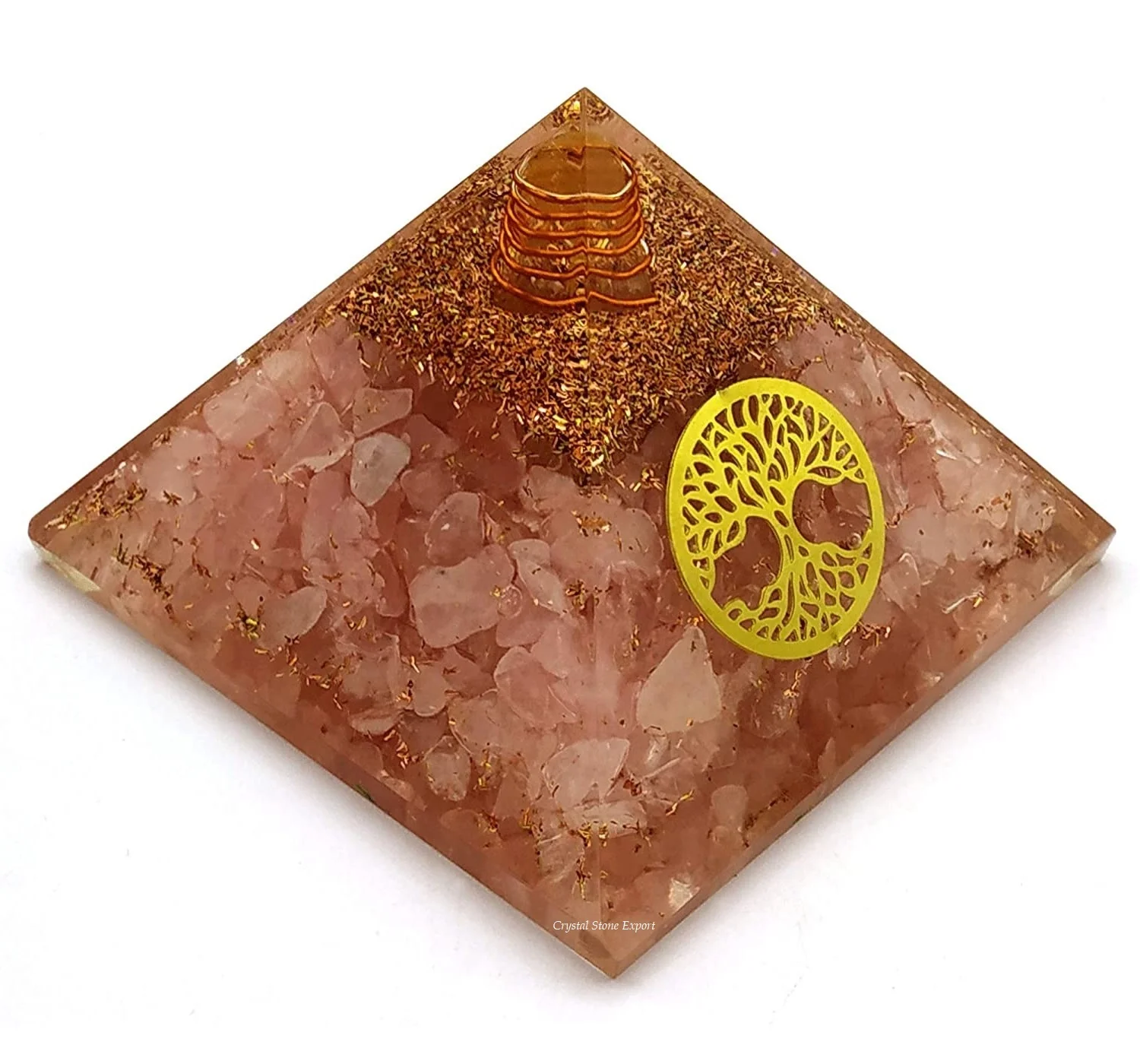 Natural Rose Quartz Orgone Pyramid With Chakra Symbol Rose quartz Orgonite Pyramid Orgone Pyramid Wholesale