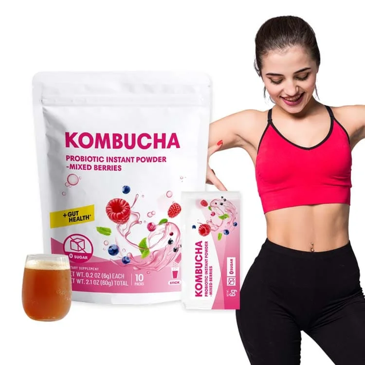 OEM Custom Travel Pack Scoby Probiotics Black Tea Powdered Drink Mix Slim Fruit Kombucha Tea For Gut Health