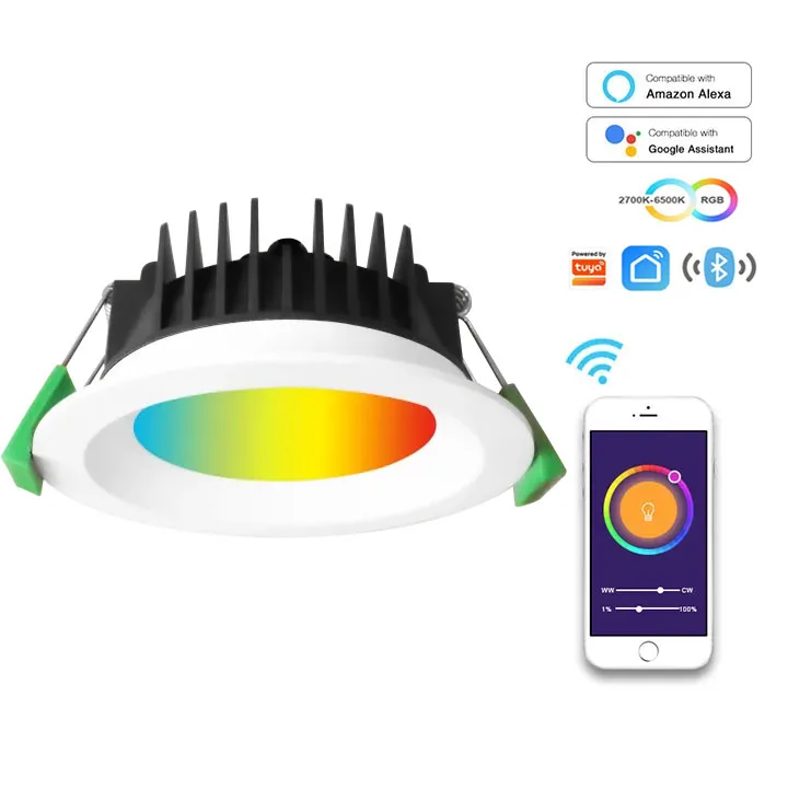 WIFI Bluetooth Zigbee 10W Recessed facial RGB CCT Smart Led downlight Aluminum Faceplate Home light