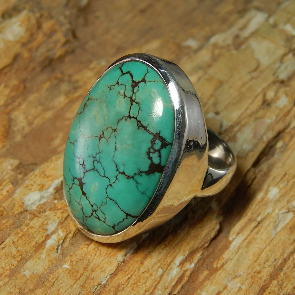 Handmade 925 Solid Sterling Silver Ring Oval Cabochon Cut Turquoise Gemstone Ring For Men And Woman