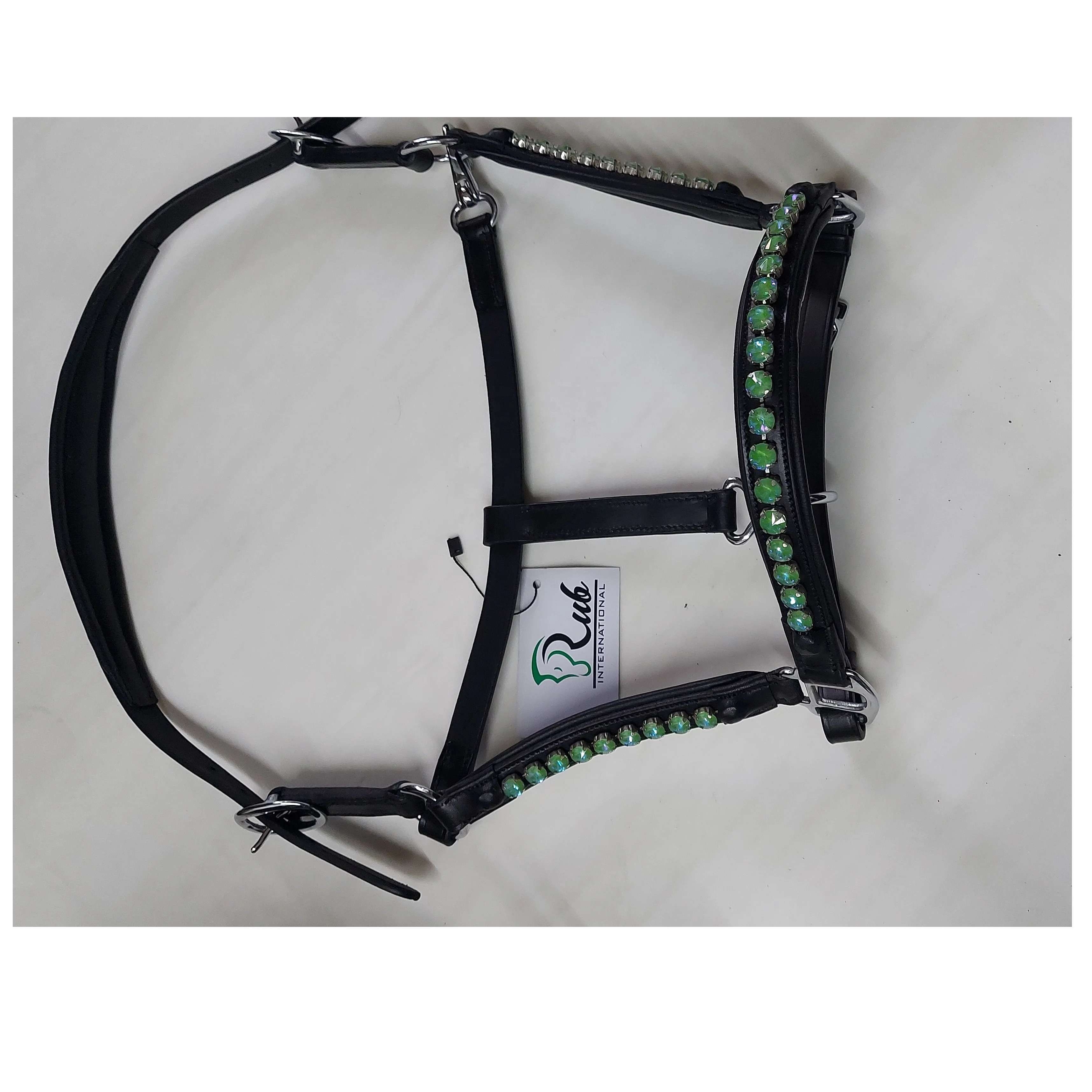 Black Leather Horse Halter Kellyy Green Brass Fitting Horse Halter Genuine leather Horse Padded Halter Fancy Stitched Leather Ho