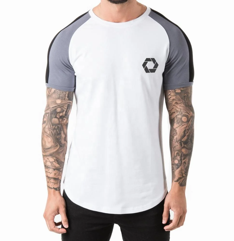 Мужская удлиненная футболка в стиле ретро-белый/темно-серый