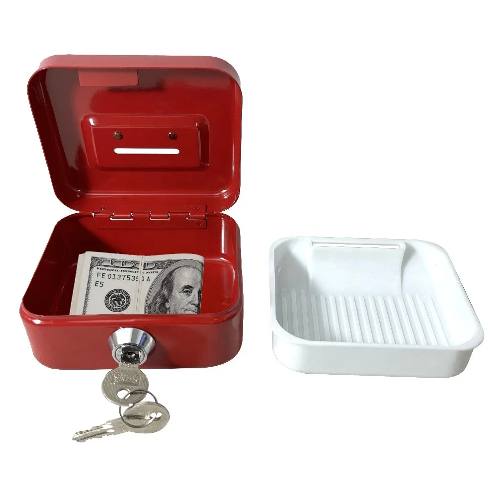 Mini Small Cash Box with Money Tray,Lock Box with Key,Small Safe for Kids