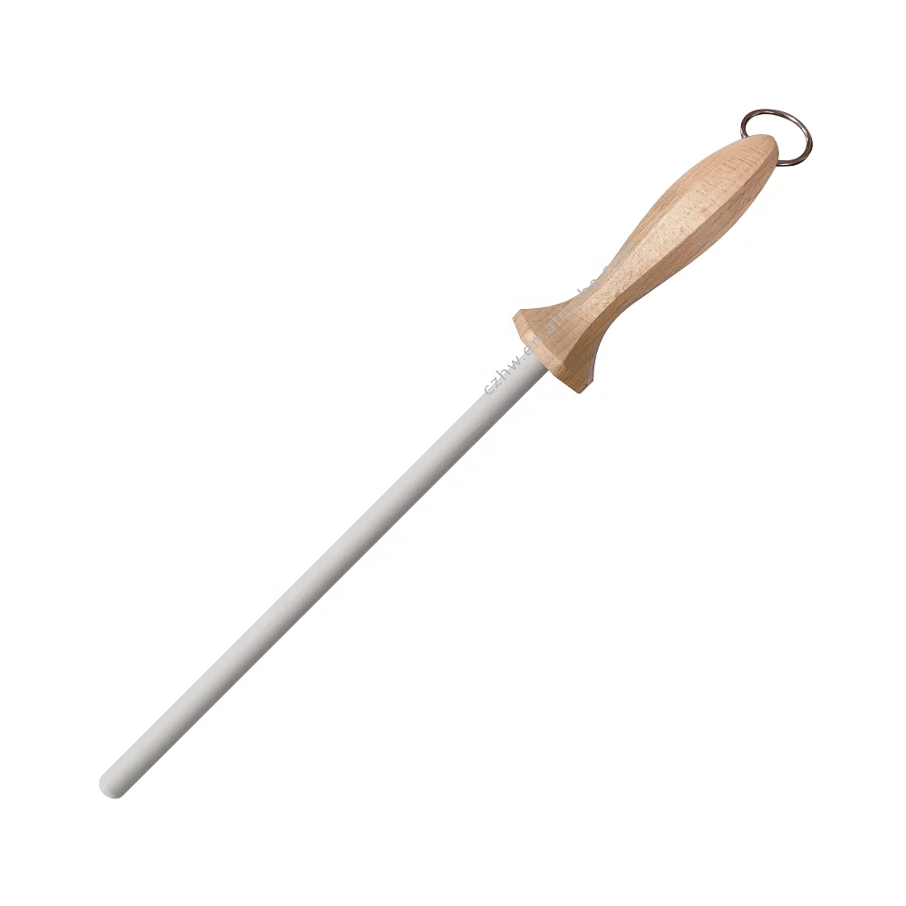 Professional Chef Use White Ceramic Honing Steel Rod With Wooden Handle