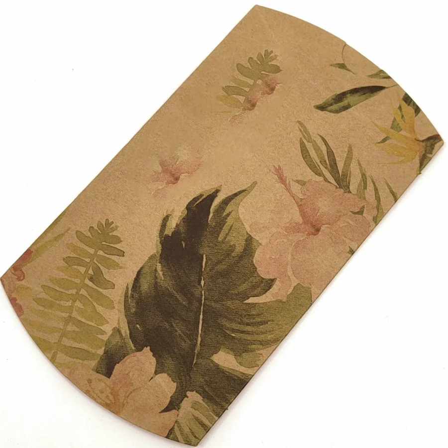 Beautiful Vintage Floral Design Kraft Paper Snack Packaging Pillow Box With Transparent Window