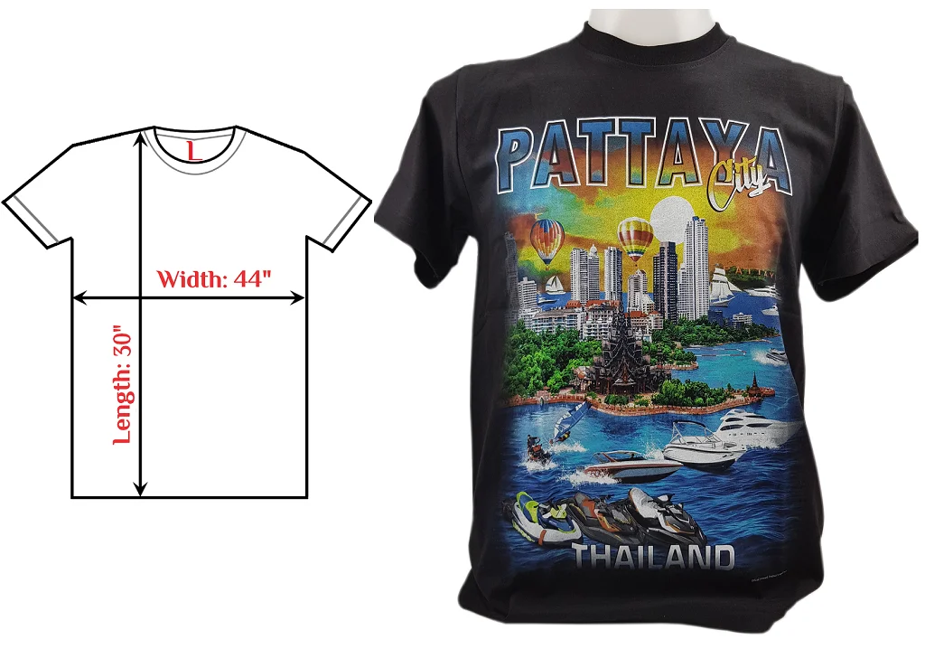 Pattaya TH L Size 100% Cotton Premium Quality Casual T-Shirt Vintage Graphic Design O-Neck Custom OEM Screen Printing Summer