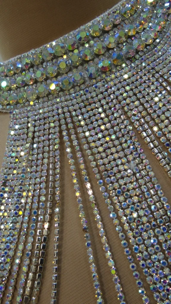 Sliver Long Rhinestone Fringe Trim Chain By The Yard Tassel Rhinestones Fringes for Sewing Jackets Ideal Party wear