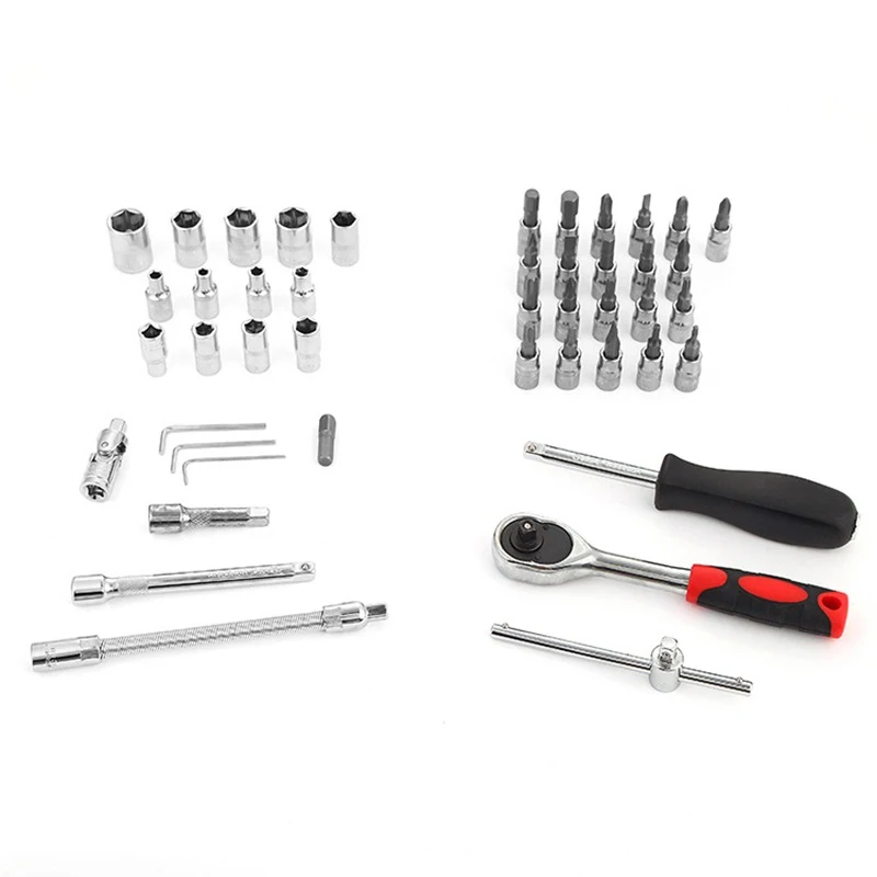 YAQIYA 46PCS 1/4 3/8 1/2 Drive Socket Set Ratchet Wrench Tool Kit Auto Repair Bit Socket Set