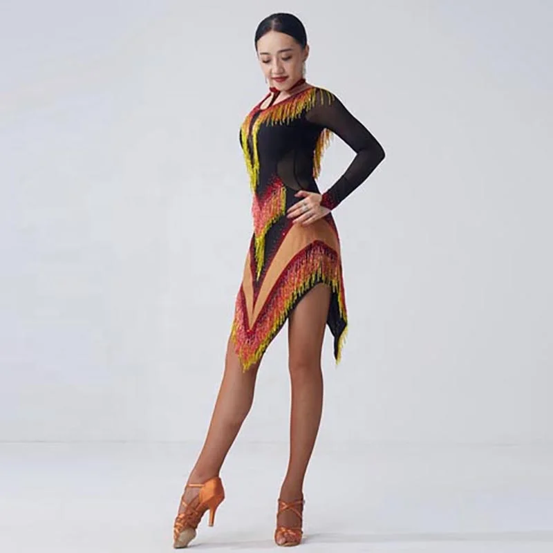 L-2124 Best selling sexy Latin dance dress sexy Latin competition Salsa dance dress Chacha Samba Rumba dress for adult