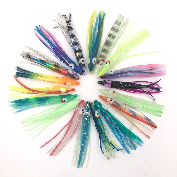Weiyu OEM swivel rigged rubber squid fishing lure tuna marlin soft plastic octopus skirts fishing tackle manufacturer