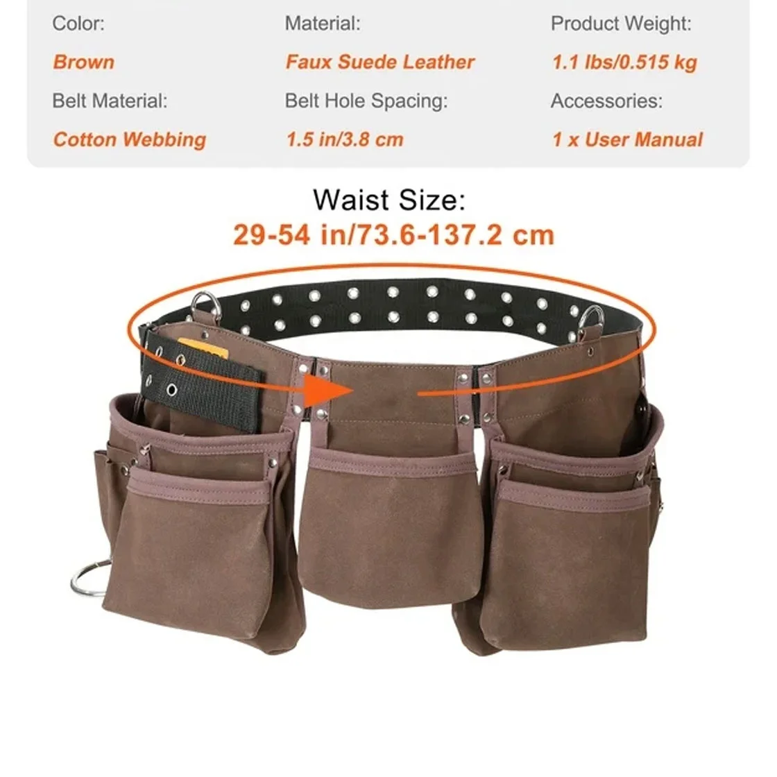 Best Carpenters Tool belt 11 Pockets Suede Leather Tool Belt Portable Adjustable Washable Polyester Waist electrician Tool Bags