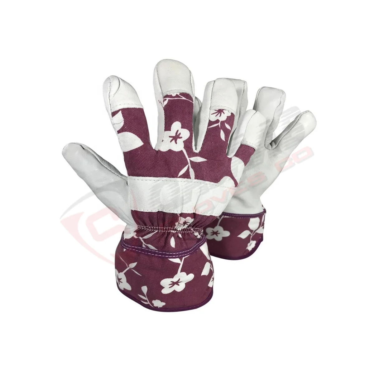 Ladies Leather Floral-Gardening Touchscreen Flower Printings Riggers Safety Gardening Gloves