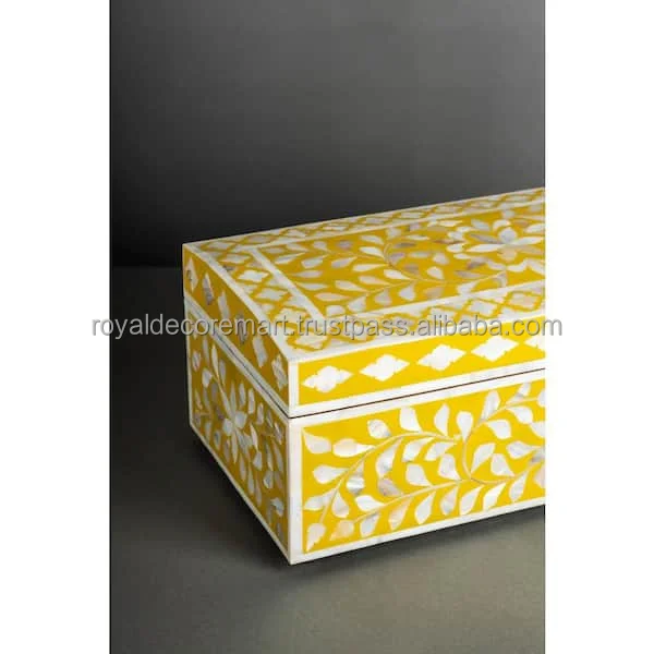 Royal Handcrafted Mother of pearl Inlay yellow Color Jewellery box Gift Box By Royal Decore Mart