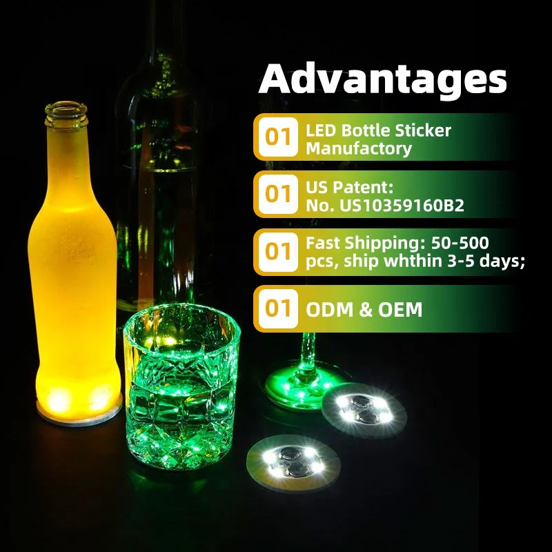 LED Coasters Home Drink Light Liquor Presenter Decor Party Supplies Small Self-adhesive Bottle Sticker LED Bottle Lights