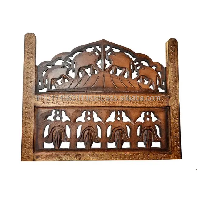 Handcrafted 4 Panel Room Partition (Brown) Solid Wood Decorative Screen (Free Standing Finish Color - Brown )