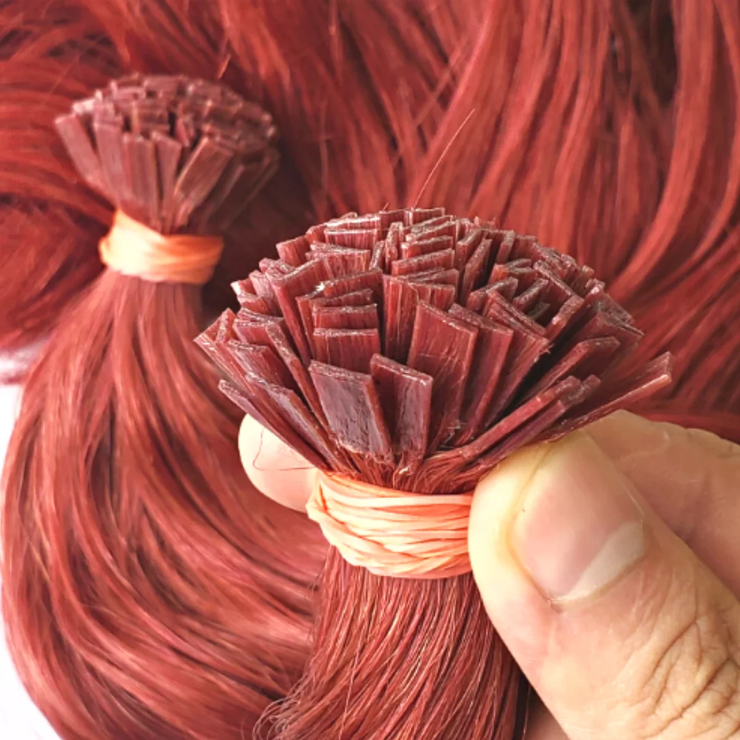 E-HAIR Вьетнам | Оптом дешевые человеческие волосы для наращивания с плоским наконечником кератина Италии красный цвет волос Плоский наконечник