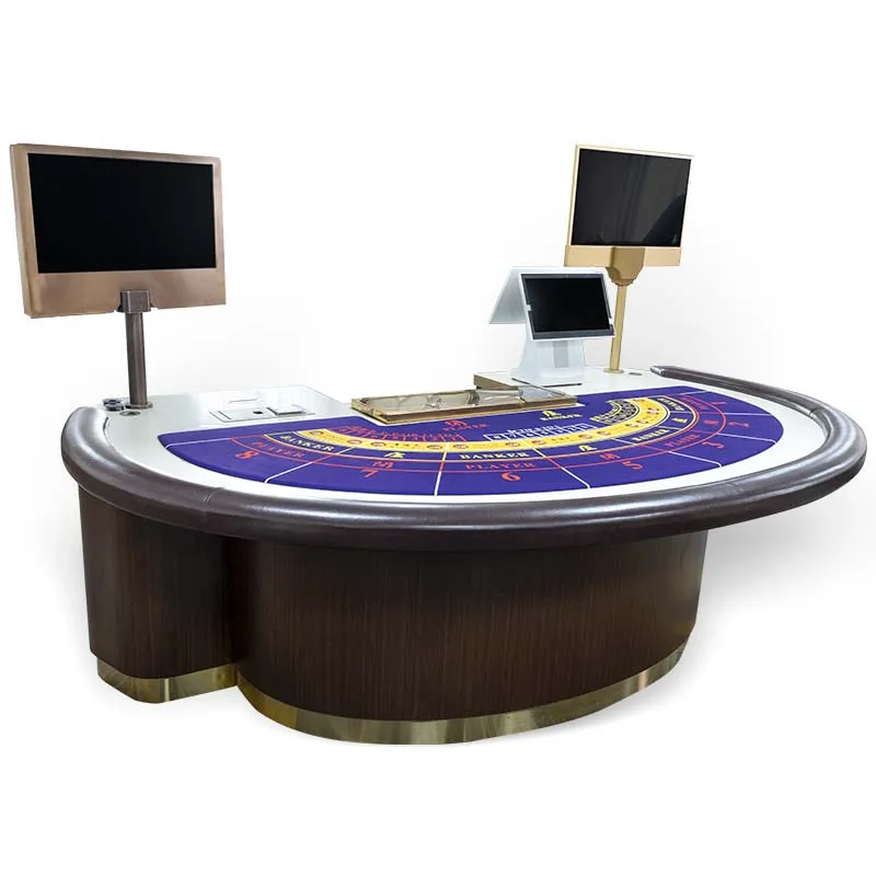 Professional Customized Luxurious Casino Table Baccarat Poker Play Table With Gold Copper Dealer Tray