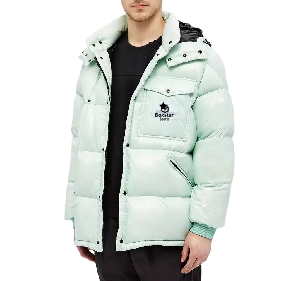 Hot Selling Custom Winter Warm Bubble Puff Jacket Jacquard Zip Funnel Neck Men Puffer Jacket Down jacket