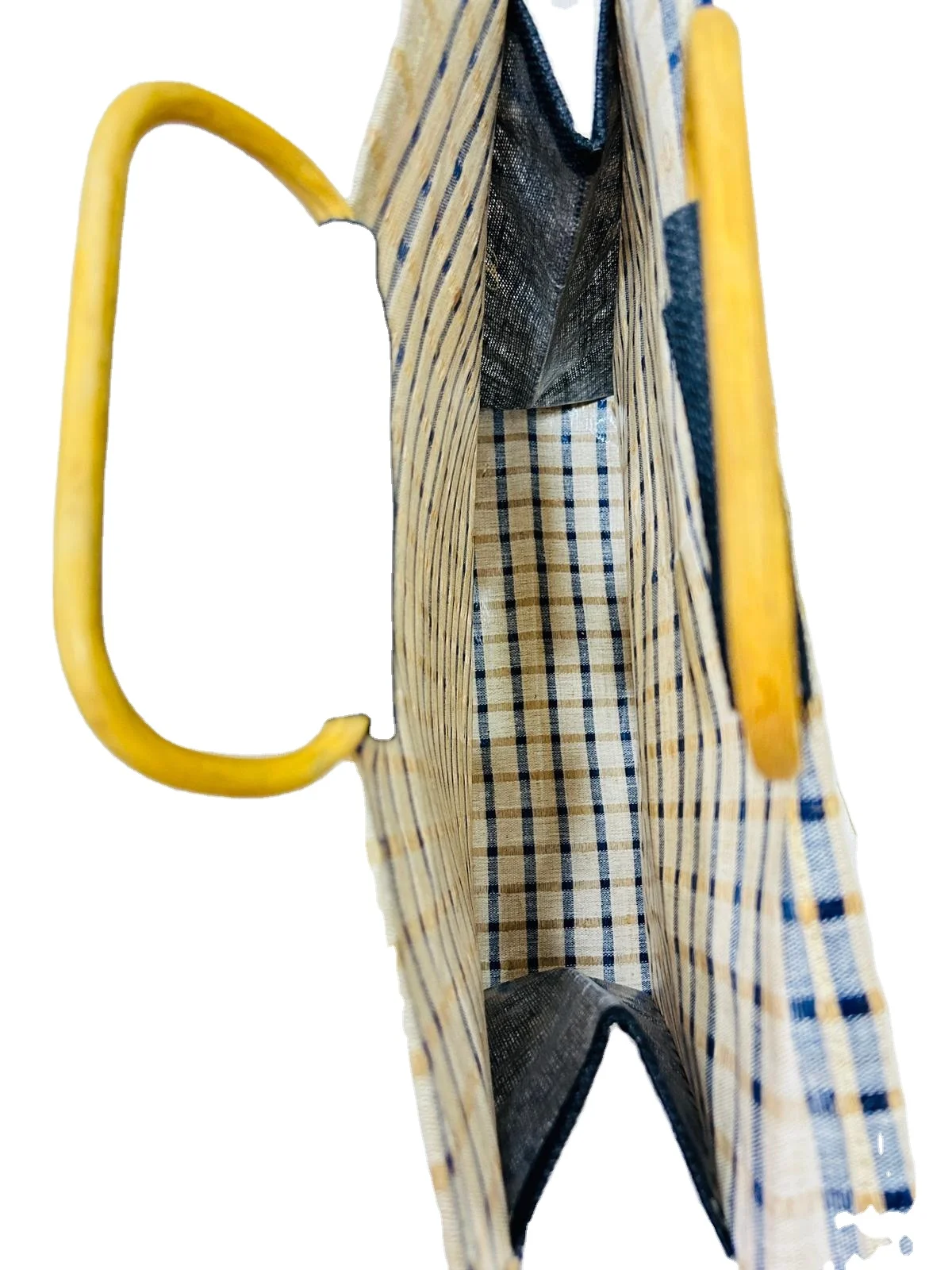 Premium Fashion Tote Bag Bamboo Handle Custom Stripe Design Zipper Canvas Burlap Travel Supermarket Shopping Gift Use Custom